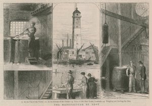 Tillverkning av hagel; utsikt över Old Shot Tower, Lambeth av English School