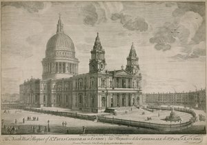 Den nordvästra utsikten av St Pauls Cathedral i London av English School