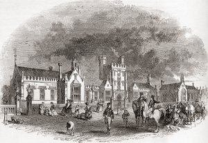 Den gamla Bedford School, som byggdes om i slutet av 1800-talet, från Old England: Ett bildmuseum, pub. 1847 av English School