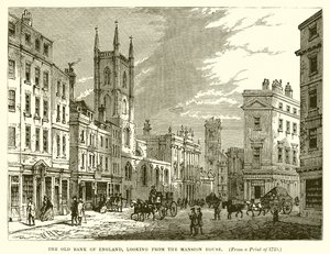 Den gamla banken i England, tittar från Mansion House