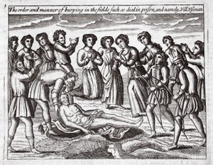 Ordningen och sättet att begrava på fälten som dog i fängelse, och nämligen Will Wiseman, illustration från Acts and Monuments av John Foxe, nionde upplagan, pub. 1684 av English School