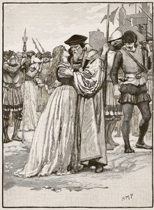 Avskedet mellan Sir Thomas More och hans dotter, illustration från Cassells Illustrated History of England (sepiafoto) av English School