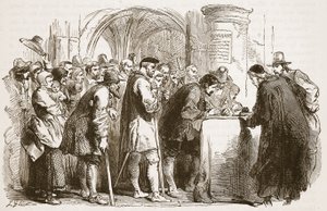 Människorna som undertecknar förbundet i St. Giles kyrka, Edinburgh, illustration från Cassells Illustrated History of England (sepiafoto) av English School