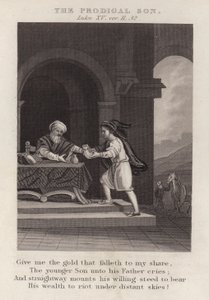 Den förlorade sonen, Lukas XV, ver 11, 32 (gravyr) av English School