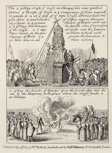 Neddragningen av Cheapside Cross av ikonoklaster och puritaner, och brännandet av Book of Sports vid samma sport följande söndag i maj 1643, 1809 av English School