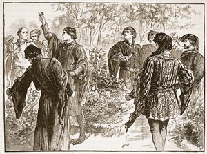 Bråket i Temple Gardens, illustration från Cassells Illustrated History of England (sepiafoto) av English School