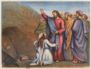 Lazarus uppståndelse (färglitografi) av English School