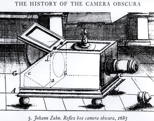Reflexlådan camera obscura av Johann Zahn, 1685, från The History of the Camera Obscura av English School