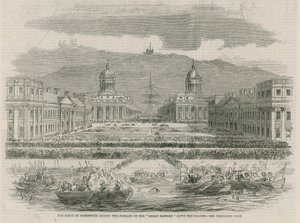 Scenen i Greenwich under passagen av Great Eastern av English School