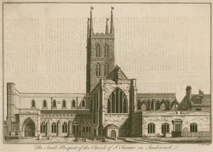 Den södra utsikten av St Saviours, Southwark, London av English School