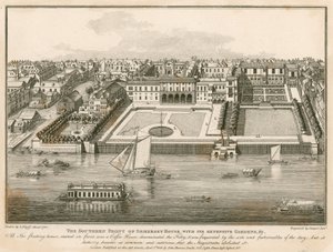 Den södra fronten av Somerset House med dess omfattande trädgårdar av English School