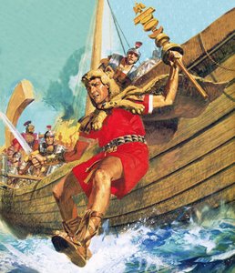 Fanbäraren av den 10:e legionen leder anfallet på brittisk mark av English School