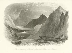 Toppen av Snowdon från Llanberis-bestigningen, Wales av English School