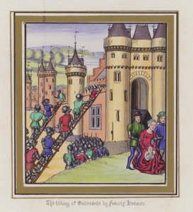 The Take of Oudenarde av Francis Atremen (färgad gravyr) av English School