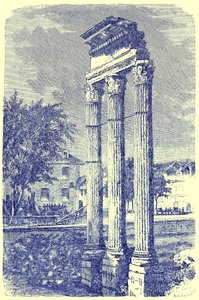 De tre kolumnerna vid Castortemplet, illustration från History of Rome av Victor Duruy, publicerad 1884 (digitalt förbättrad bild) av English School