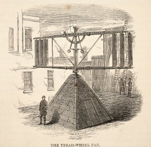 Tramphjulsfläkten, illustration från The Criminal Prisons of London och Scenes from Prison Life av Henry Mayhew och John Binny, pub. 1862 av English School