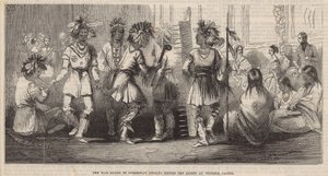 Ojibbeway-indianernas krigsdans inför drottningen på Windsor Castle av English School