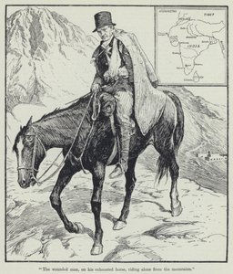"Den skadade mannen, på sin utmattade häst, rider ensam från bergen" (litho) av English School