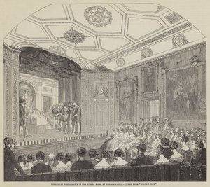 Teaterföreställning i Rubens Room, på Windsor Castle (gravyr) av English School