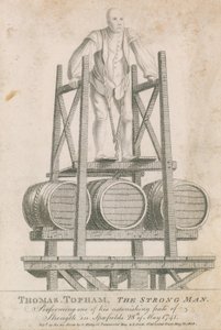 Thomas Topham, den starka mannen, utför en av sina häpnadsväckande styrka i Spitalfields, 28 maj 1741 av English School
