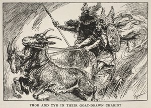 Tor och Tyr i sin getdragna vagn av English School