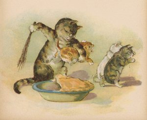 Tre små kattungar förlorade sina vantar (chromolitho) av English School