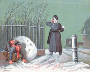 Kasta snöbollar på en polis, julkort av English School