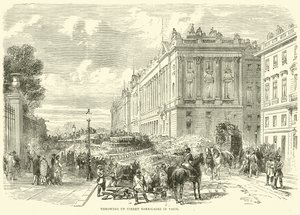 Kastar upp gatubarrikader i Paris, oktober 1870 av English School