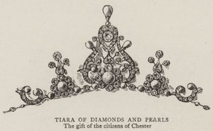 Tiara av diamanter och pärlor (gravyr) av English School