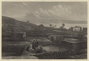 Tiberias och Galileiska sjön (gravyr) av English School