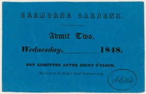 Biljett till Cremorne Gardens, London, 1848 av English School