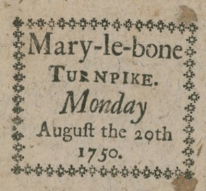 Biljett till Mary-le-Bone Turnpike av English School
