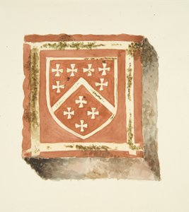 Kakel från golvet i Bristol Cathedral som visar Berkeley Arms av English School