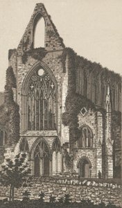 Tintern Abbey, västra fronten (litho) av English School