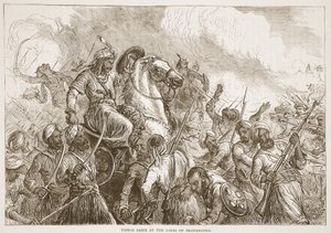 Tippoo Sahib vid linjerna av Travancore, illustration från Cassells Illustrated History of India av James Grant, pub. 1879 av English School