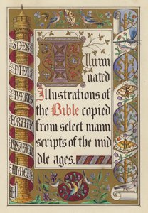 Titelsidesillustration för Illuminated Illustrations of the Bible (lito i färg) av English School