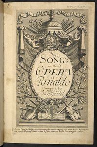 Titelsida för "Sånger i Rinaldos opera" av Friedrich Händel av English School