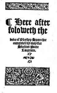 Titelsida för The Boke of Phyllyp Sparowe av John Skelton, publicerad ca 1550 (tryckt papper) av English School