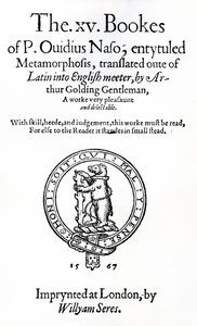 Titelsida till XV bok av P. Ovidius Naso, med titeln Metamorphosis av English School