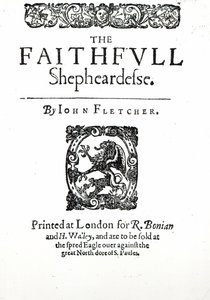 Titelsida till The Faithfull Shepherdess av John Fletcher, ca 1609 (tryck) av English School