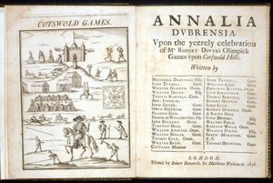 Titelsida för Annalia Dubrensia: Upon the Yeerely celebration of Mr. Robert Dovers Olimpick Games upon Cotswold Hills, 1636 av English School