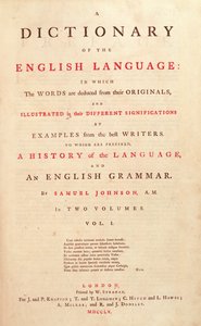 Titelsidan för Johnsons Dictionary of the Human Language London, 1755 av English School