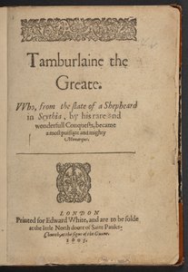 Titelsida i Tamburlaine the Greate, av Christopher Marlowe av English School