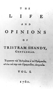 Titelsida till The Life and Opinions of Tristram Shandy, Gentleman av Laurence Sterne, publicerad 1760 av English School