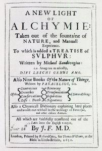 Titelsida till den engelska upplagan av A New Light on Alchemy av Michal Sedziwoj, 1650 (tryck) av English School