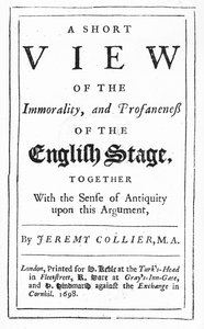 Titelsida till A Short View of the Immorality and Propaneness of the English Scene av Jeremy Collier, 1698 (tryckt papper) av English School