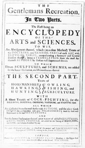 Titelsida till The Gentlemans Recreation publicerad av Richard Blome, 1686 av English School
