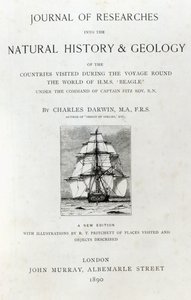 Titelsida till The Voyage of the Beagle av Charles Darwin, utgåva publicerad 1890 av English School