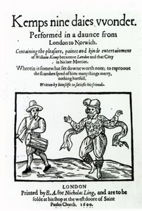 Titelsida till William Kemps Nine Days Wonder, publicerad 1600 av English School