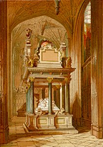 Drottning Elizabeths grav, Westminster Abbey (kolorerad gravyr) av English School